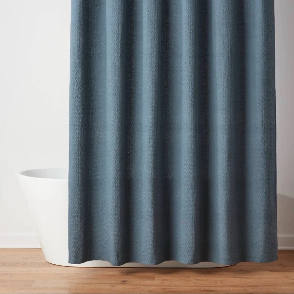 Threshold Textured waffle Blue Shower Curtain